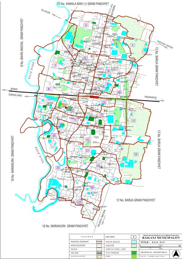 Map of the Raiganj Municiapl Wards